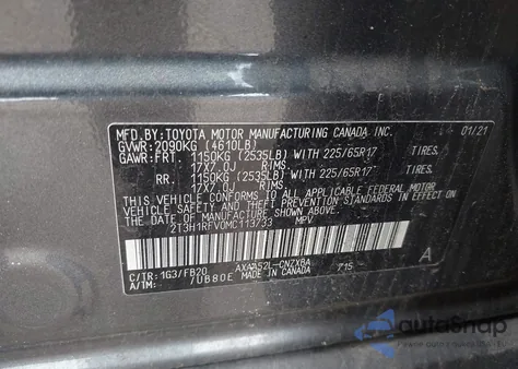 2021 Toyota Rav4 Le из США, поврежденный, VIN 2T3H1RFV0MC113733